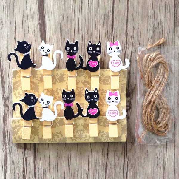Japanese Cat Wooden Clips