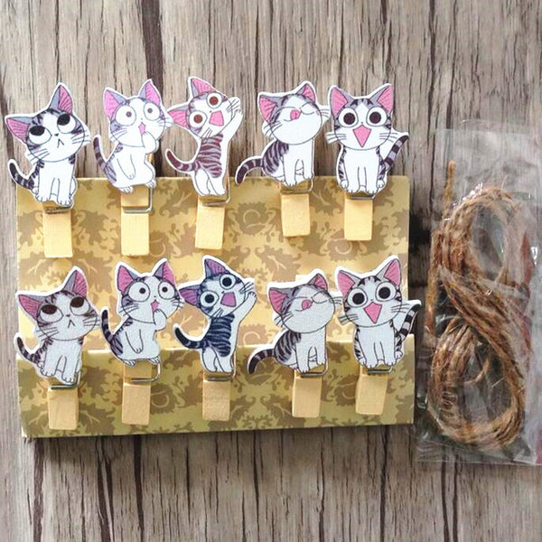 Japanese Cat Wooden Clips